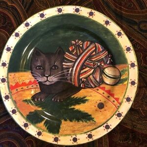 Whimsical Cat and Yarn Decorative Plate